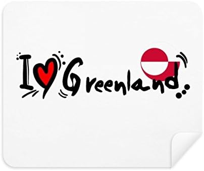 I Love Groenlândia Word Flag Love Heart Ilustração Limpeza de tecidos Limpador de tela 2pcs Camurça Fabric