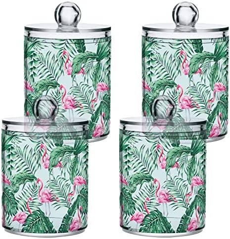 UMIRIKO 4 PCS Flamingo Palm Leaf Animal 10 oz Dispensador de suporte de QTIP para bola de algodão, cotonete - jarra de boticário