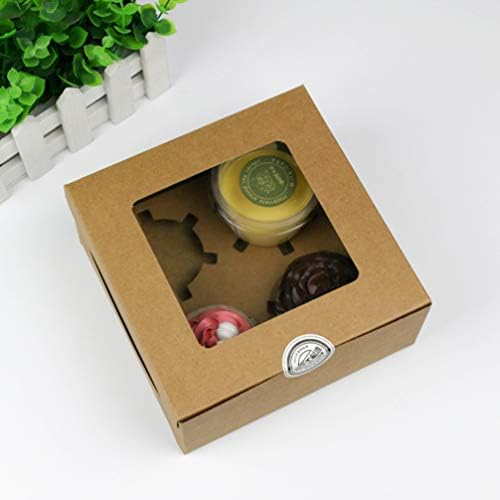 Caixas de cupcakes de recipientes para recipientes de alimentos Hemoton 4 Cavidades Kraft Paper Cupcake Box Recipientes de Padrinha