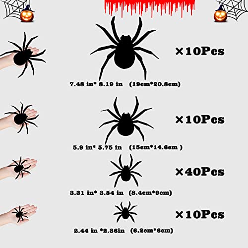 Lauvee Halloween Decorações de aranha Adesivos - 70 PCs Adesivo de parede de aranha de plástico 3D DIY para festa em casa