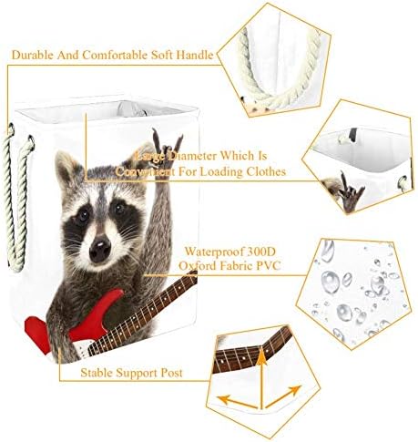 Indomer Balking Racoon com guitarra 300d Oxford PVC Roupas impermeáveis ​​cestas de roupas grandes para cobertores Toys de roupas