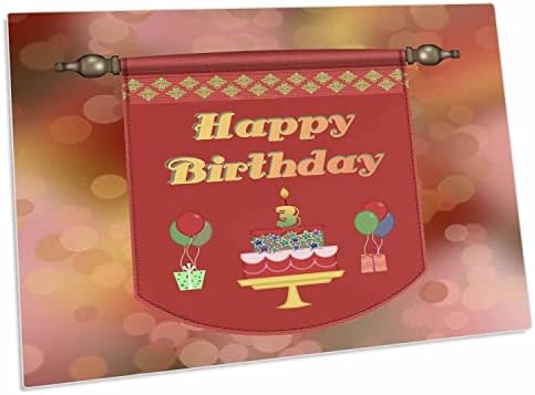 3drose Happy 3rd Birthday Banner, Bolo com presentes e balões - Mat de desk -pads de tapete de lugar