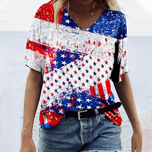 HGCCGDU 4 de julho Blusa para mulheres Casual Túmulos de fábrica American Flag Print Tees Independence Day ShirtFits