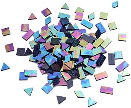 Lanyani Iridescent Mosaic Tiles 200 peças de vidro de vidro a granel para artesanato em mosaico, 4 formas de sortimento,