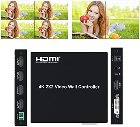 4K 2x2 Splitter de controlador de parede de vídeo HDMI, processador de parede de TV HDMI +DVI 3840x2160 com áudio fora,