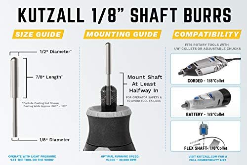 Kutzall Original Nariz Burr Rotrr, eixo de 1⁄8 , acessório de madeira fina para trabalhar em madeira para Dremel, Foredom, Dewalt,