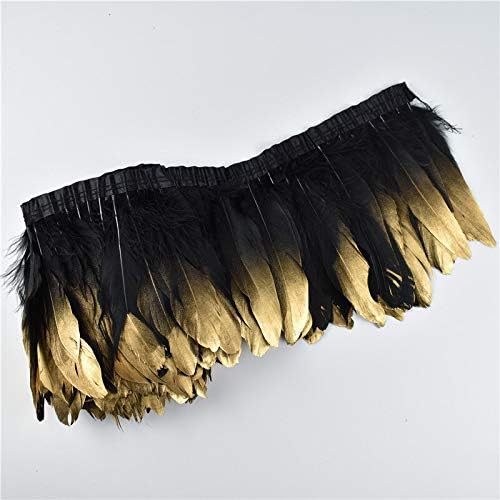 Ttndstore 2 metros de ouro de 2 metros de ganso preto acabamentos fitas de franja 15-20cm 6-8 Feather for Crafts vestido