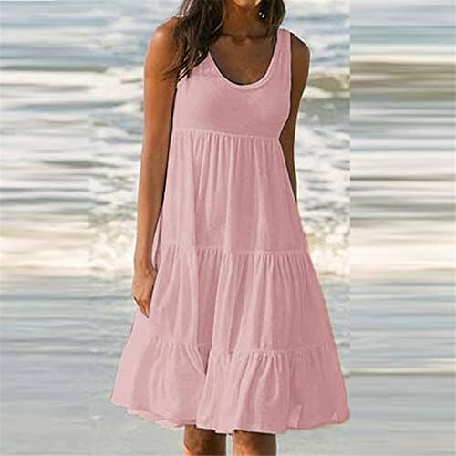 Vestido de praia de moda feminina confortável, vestidos de verão fofos de verão soltos e sem mangas de pescoço redondo