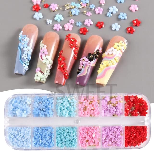 Charms 3d Resina Flower Unhas Peças 12pcs Em 1 mistura Misture contas de jóias Acessórios de decoração de jóias Manicure