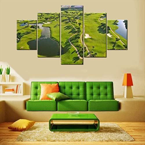 5 peças Blue Lake e Green Grass pinturas de tela pintura de arte de parede para casa de estar no escritório da sala