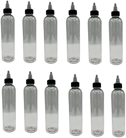 Garrafas plásticas de plástico de 8 oz Clear Cosmo -12 Pacote de garrafa vazia Recarregável - BPA Free - Óleos essenciais - Aromaterapia