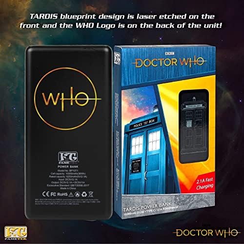 FAMETEK Doctor Who Telefone carregador | O Banco de energia de 10.000 mAh, de tamanho de bolso, com design de Tardis, 2