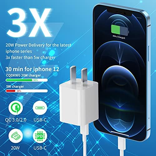 [Apple MFI Certified] iPhone Fast Charger 3Pack, Igenjun 20W Bloco de carregador de carregador USB C com PD 3.0, USB