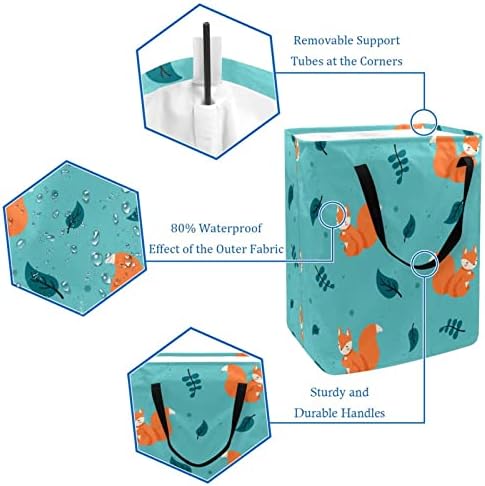 Cartoon de outoon Padrão de raposa estampada cesto de roupa dobra de lavanderia, cestas de lavanderia à prova d'água 60l de lavagem