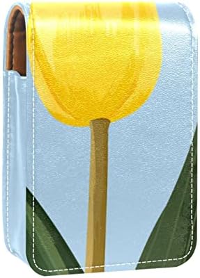 Mini maquiagem Oryuekan Saco de maquiagem com espelho, bolsa de embreagem Caixa de batom de Leatherette, Flor de Tulipa Amarela