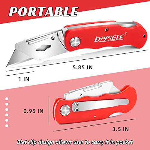 DyiseelL 1 Pack Box Cutter Dobring Utility Knife, Faca de barbear de caixa leve e lâminas de 10 peças SK5, faca de corte de caixa afiada