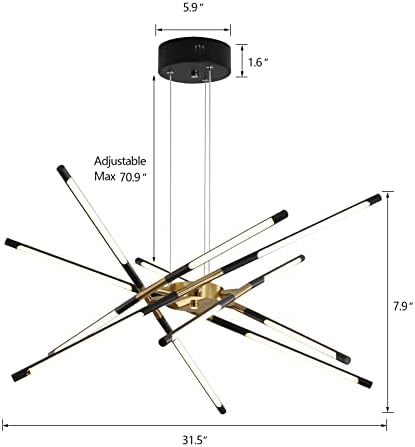 Candelador moderno de P&S, Black and Gold Mid Century Sputnik liderou uma nova lâmpada de arte com controle remoto de luminária