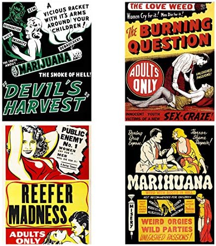 Weed Reefer Madness Cannabis maconha drogas drogas sem moldura Arte de parede Poster Decoração de casa Pacote premium de 8