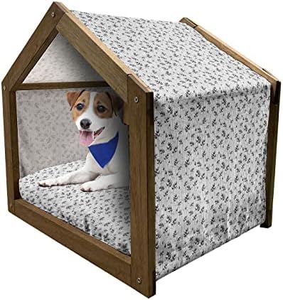 Ambesonne Fleur de Lis Wooden Pet House, Historical European Heraldry Rico Iris Buds Curved Folhas impressas, canil portátil ao ar