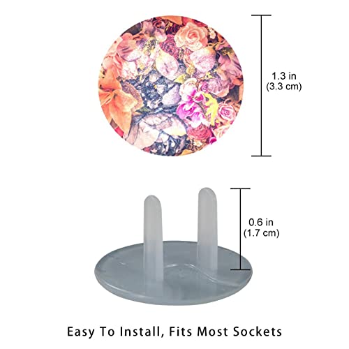 Tampas de plugue de saída 24 embalagem, protetor de plugue floral de flores de rosa, plugues de plástico redondos de duas pontas para