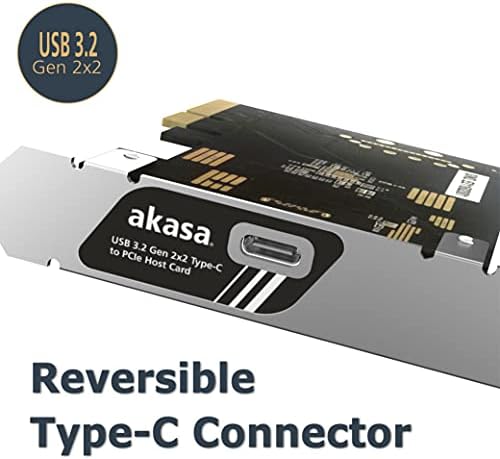 Akasa USB 3.2 Gen 2x2 Tipo-C para PCIE Host Card | PC System Extension Card | Taxa de transferência de dados de 20 Gbps