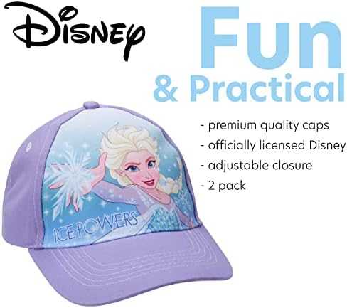 Capinho de beisebol congelado das meninas da Disney - 2 pacote de princesa Elsa e Anna Curved Brim Strap Back Hat