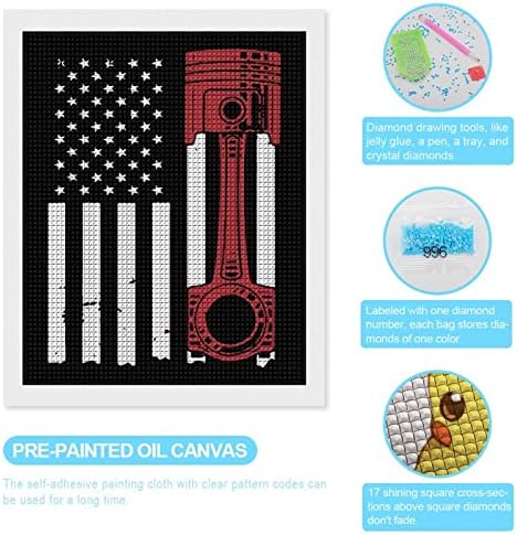 Entusiastas de carros Flag da bandeira americana Kits de pintura de diamante de diamante engraçado 5D DIY DIVERAÇÃO DIAMENTO PANTUÇÕES