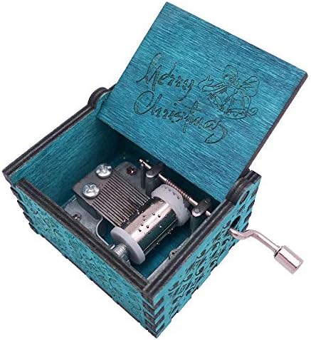 Caixa de música da caixa de música Hand Crank Musical Box esculpida Musical Gifts, Play Desejamos a você um Feliz Natal, Blue