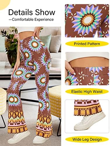Calça de flare yawjet para mulheres calças de ioga de impressão africana casual perna larga boho calças de cintura alta calça de