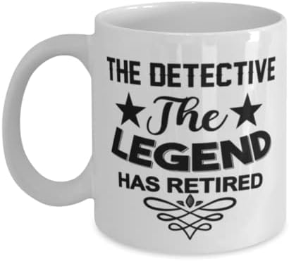 Detetive Caneca, The Legend se aposentou, idéias de presentes exclusivas para detetive, copo de chá de caneca de café branco
