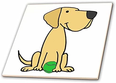 3drose engraçado fofo amarelo labrador retriever cachorro com desenho animado de bola de tênis - telhas