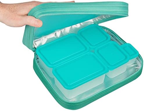 Lunch Box & Bento Box Kit, Turquoise, Lunch Sagte Set Set está isolado e mantém a comida fria por horas, inclui Bento dentro,