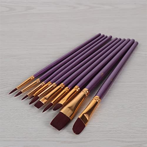 Renslat 10pcs/conjunto Aquarela Pen Pontbrush Nylon Binchedas de tinta de cabelo roxo Brush de pintura a óleo para DIY Professional