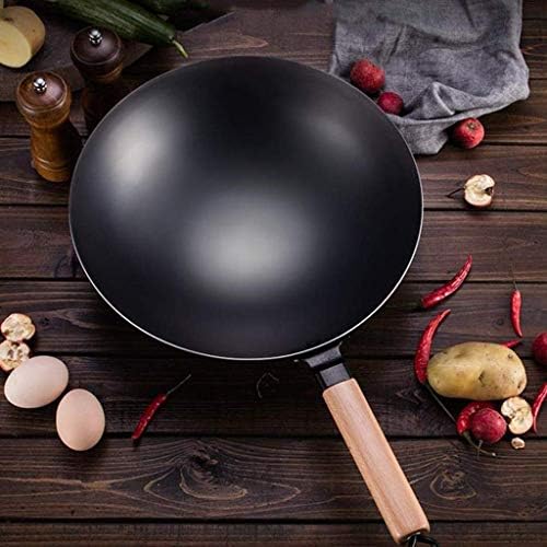 Shypt autêntico hammersed wok ， wok pan pessoal com alça de arame de aço inoxidável, preto