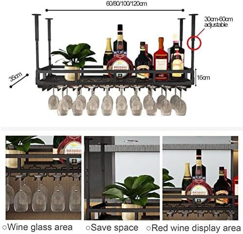 Prateleiras, suspenso de garrafa de vinho do teto de vinho pendurado, prateleira de vidro de metal de metal de cabeça para baixo para