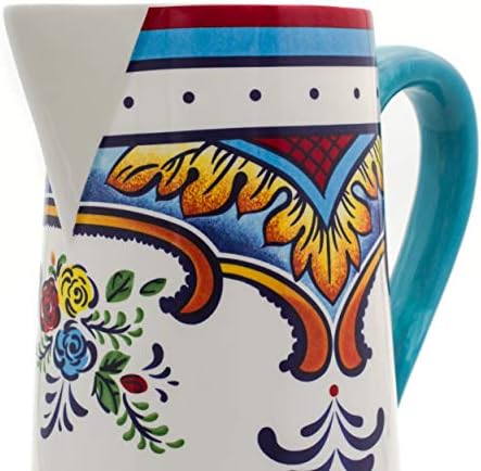 Coleção do Euro Ceramica Zanzibar Vibrant 9,4 Cerâmica Decorativa Jarro, 2.5LT, Design Floral Espanhol, Multicolor