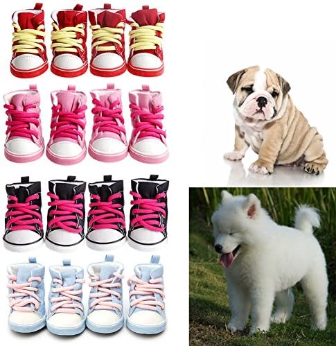 Delight eShop 4pcs Pet Dog Puppy jeans Sport Botas Sapatos Anti-Slip Sneaker Boties PAWS 5 Tamanho