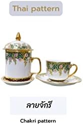 Caneca e caneca de café e pires, padrão de Benjarong, caneca de cerâmica, caneca de café, conjunto de presentes, caneca