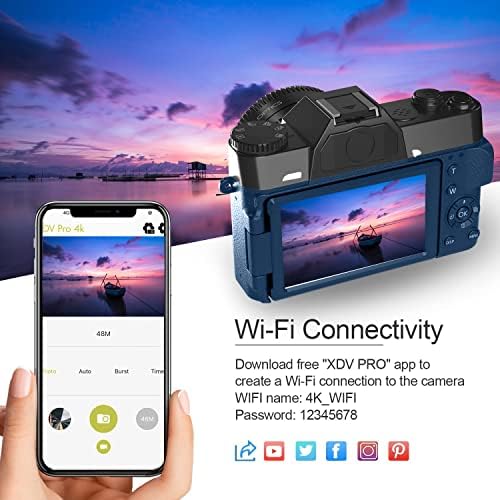 kit de câmera digital de 48MP de 4K 4K para fotografia, câmera de vlogging youtube com tela flip, wifi, lente angular