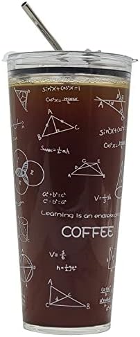 Xícaras de vidro com tampas e canudos - copo de café gelado de 32 onças de grande capacidade, xícaras de café duráveis ​​e resistentes