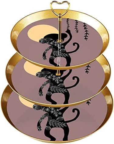 Bandeja de bolo redondo de três camadas com silhueta de macaco silhueta dourada elegante e elegante cupcake stand stand placas de