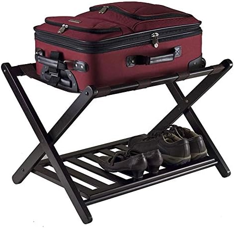 Teerwere bagagem rack preto preto dobrável prateleira de piso de casa haplo de hóspedes bagagem de bagagem de banheira