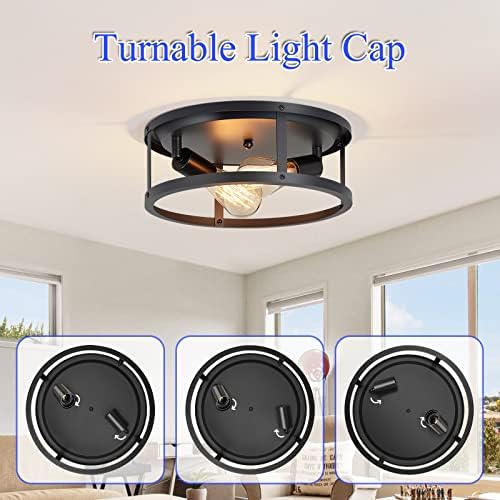 Skejao Farmhouse Black Flush Mount Teto Frept, luminária de luminárias de 2 luzes, luminárias de luminárias, luminárias industriais