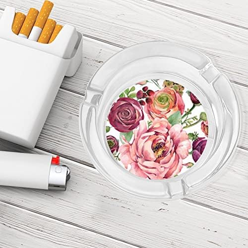 Cinzinha de vidro de padrão floral aquarela para cigarros redondos de bandeja de cinzas portátil de portátil portátil