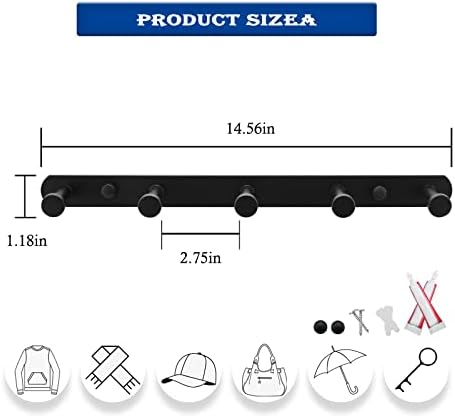 Potaosey Black Wall Casat Rack, plack de revestimento montado em parede de 14 polegadas com 5 gancho, montagem moderna