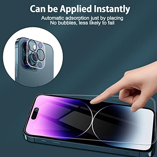 Qoosea [4+2 para iPhone 14 Protetor de tela pro máximo de vidro limpo com 2 pacote de lente de câmeras de vidro