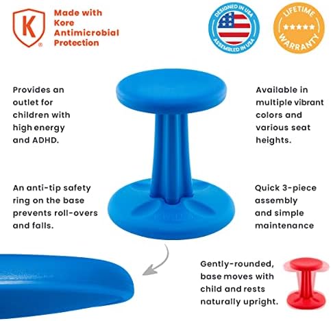 Kore Kids Wobble Cadeir - Florol de assentos flexíveis para sala de aula e escola primária, Add/TDAH - Feito nos EUA - 6-7 anos, grau