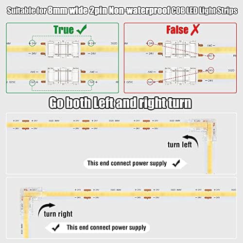 Gxilee 2 pinos 8mm Kit de conector LED COB, inclua conectores de tira de led de espuma sem gap coB 6 e formato de las de espiga de