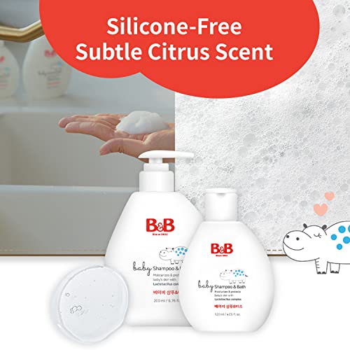 Mediência B&B Shampoo & Bath - Baby 2 em 1 shampoo e lave com óleo de jojoba e agente de limpeza derivado de coco - cabelos, limpador