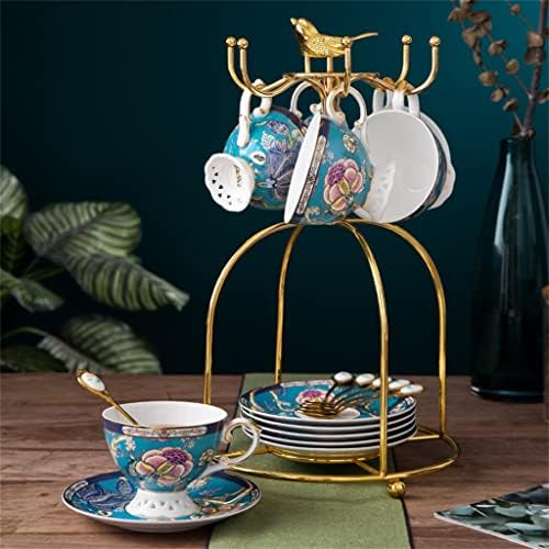 Hnkdd Bone China Cup de café e pires Conjunto de pires artesanal de porcelana British Tea Set Coffee Char